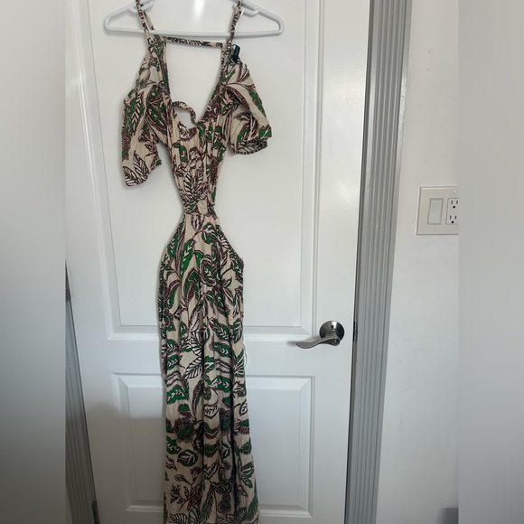 Zara Floral Leaf Print Linen Blend MIDI dress size small boho bloggers favorite - Picture 7 of 15